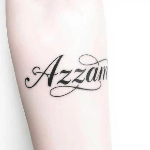 Mighty Azzam Cursive Script Tattoo